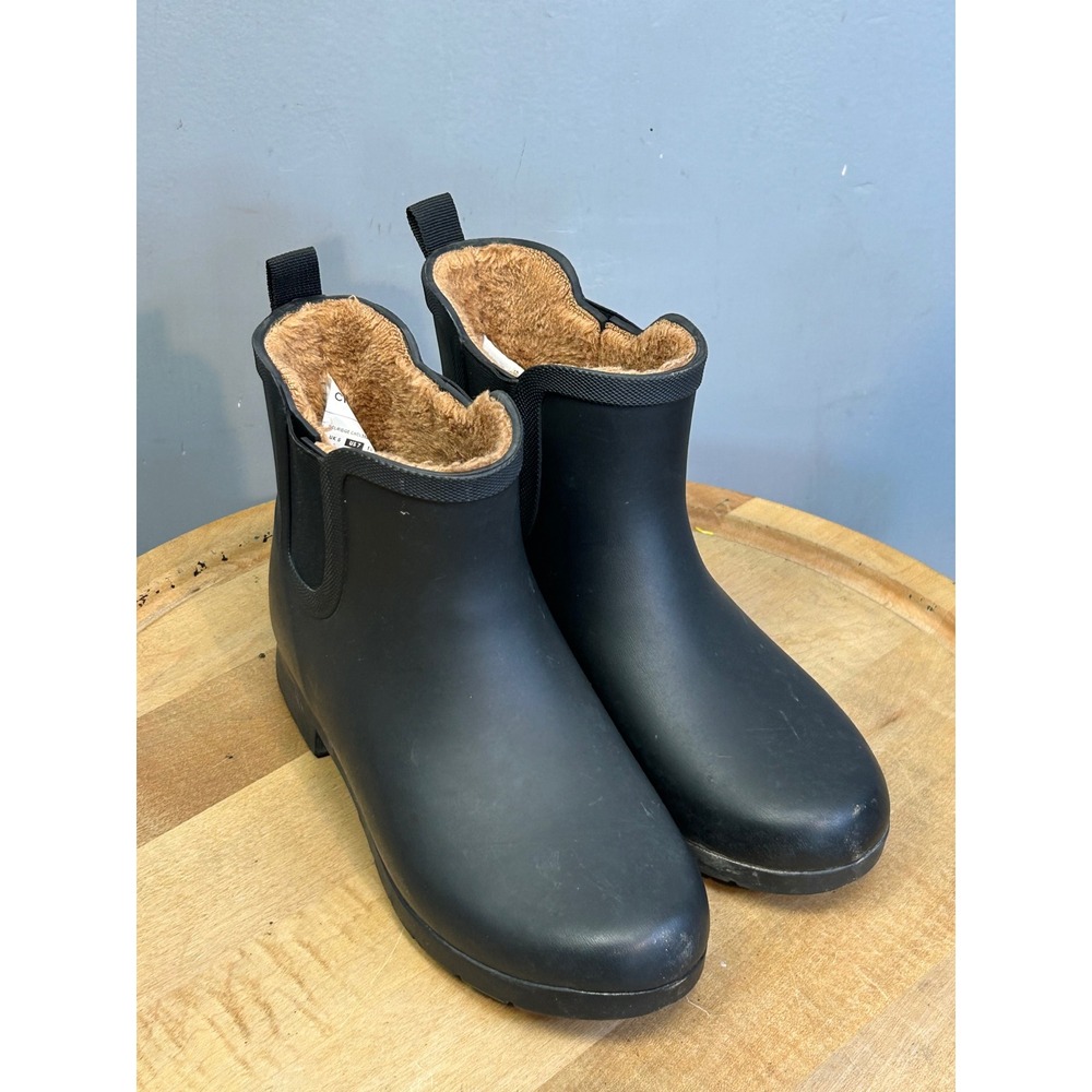 Chooka Rain Boot‎ Women 7 Black Delridge Chelsea Waterproof Faux Fur Lined Matte